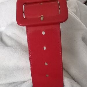 Wide Patent Red Belt with Square Buckle